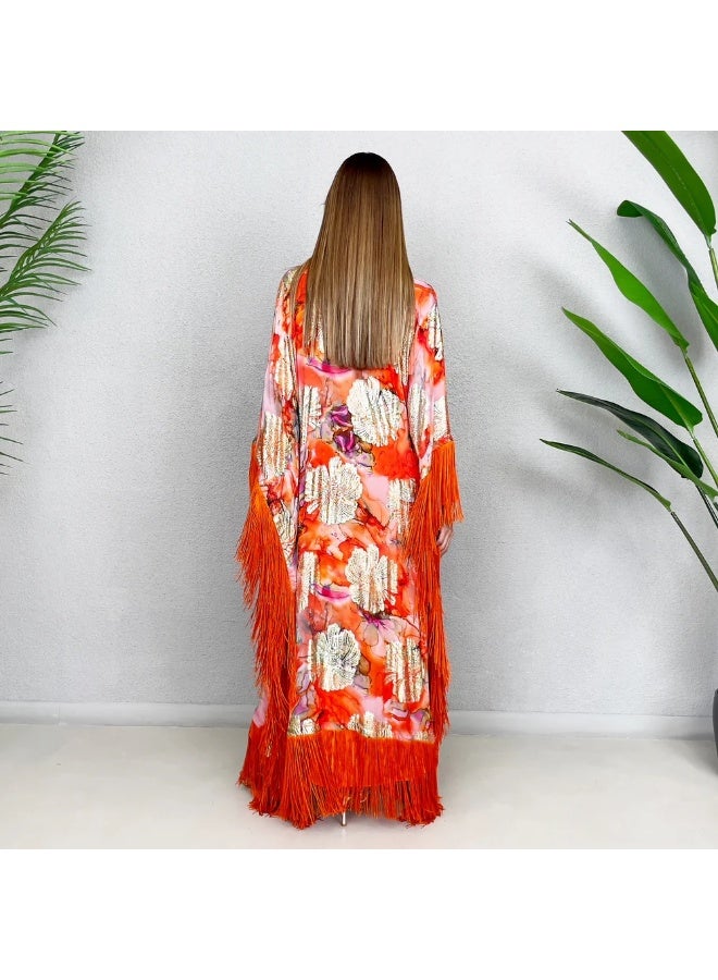 QABEELA RAM23 GOLD & ORANGE CHIFFON KAFTAN - Image 1